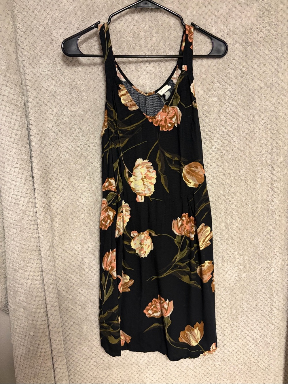a new day Black Midi Dress with Peach & Cream Floral Print